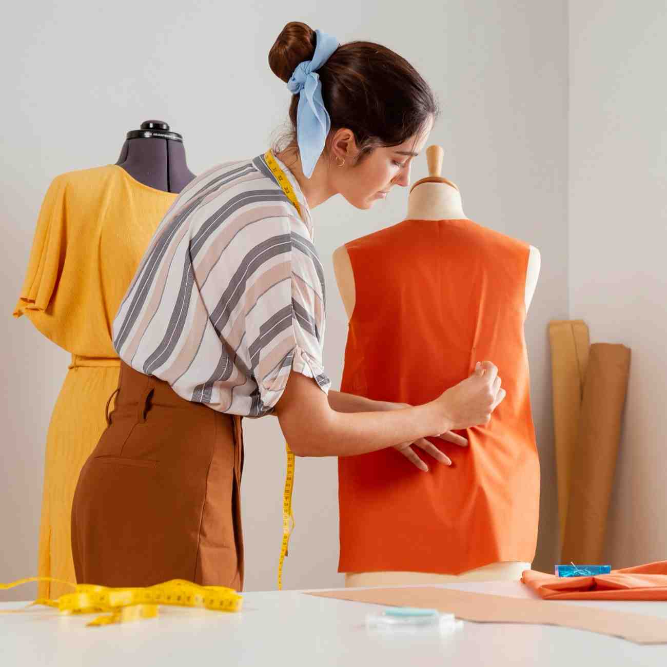 medium shot woman making clothes